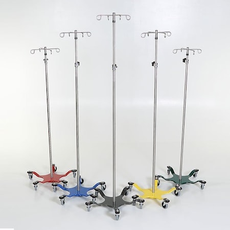 SS IV Pole W/Thumb Knob, 4 Hook Top, 5-Leg Spider Base, Yellow, W/3 Casters